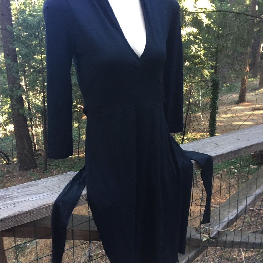 Banana Republic black knit mock wrap, V neck long sleeve cocktail dress - Picture 8 of 12